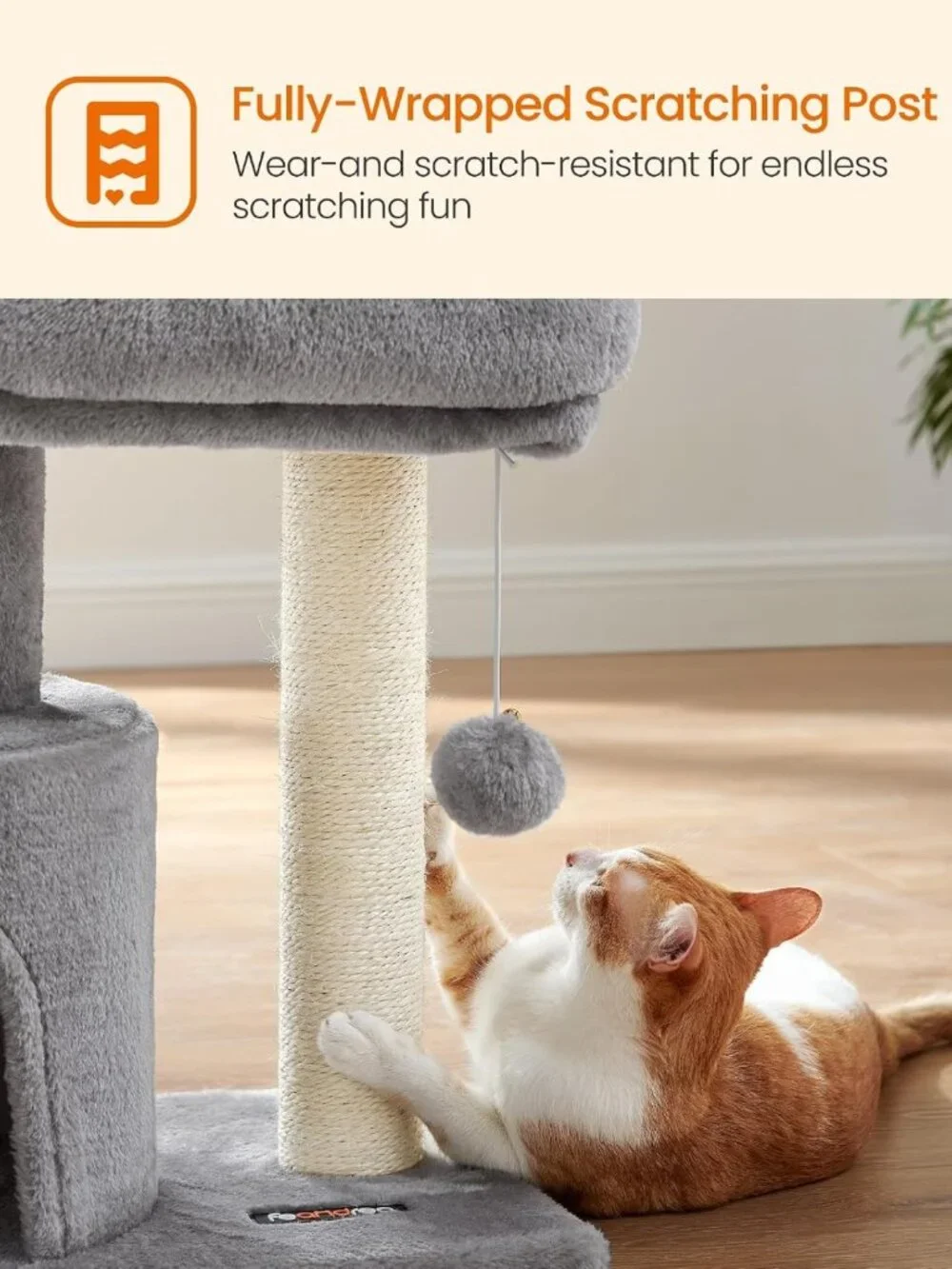 Cozy Small Cat Tree with Scratching Post & Plush Condo for Kittens - Light Gray